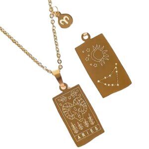 Aries Zodiac Pendant Necklace 18K Gold Electro-Plated Stainless Steel - Gold